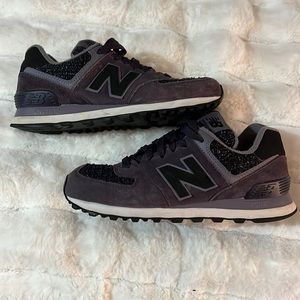 Purple new balance 574’s with sparkly fabric detailing